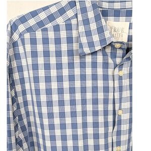True Nation Mens XLT Blue Plaid Long Sleeve Button Down Shirt Cotton Blend